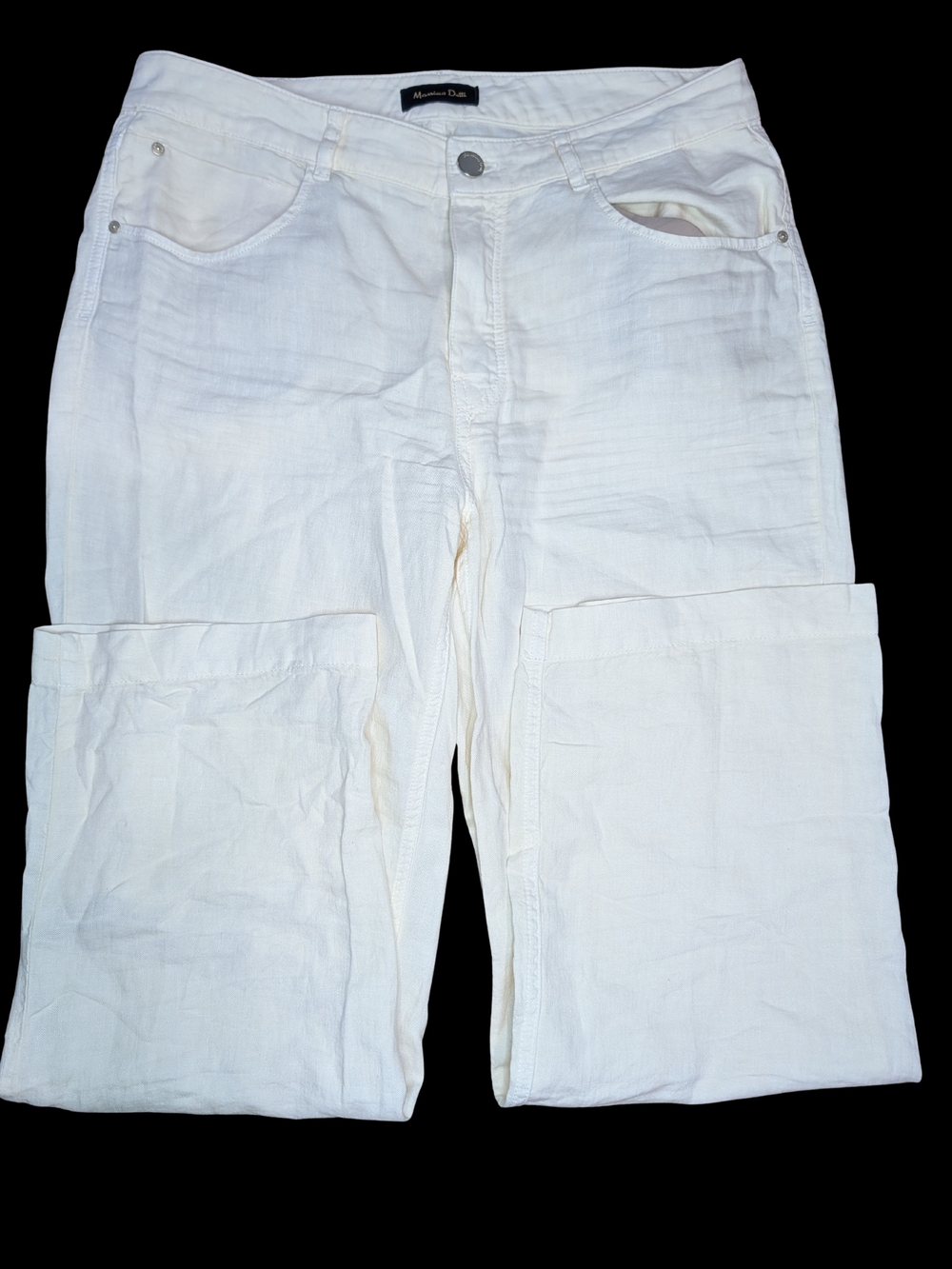 Massimo Dutti White Wide-Leg Linen Blend Trousers